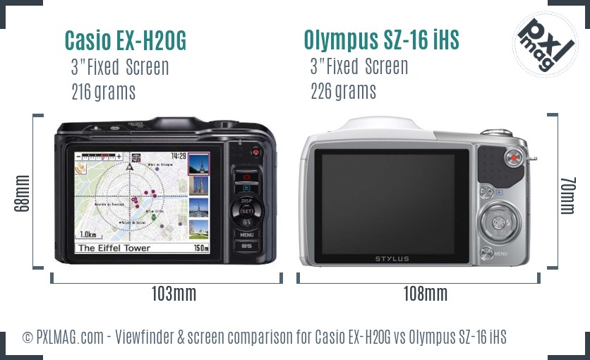 Casio EX-H20G vs Olympus SZ-16 iHS Screen and Viewfinder comparison