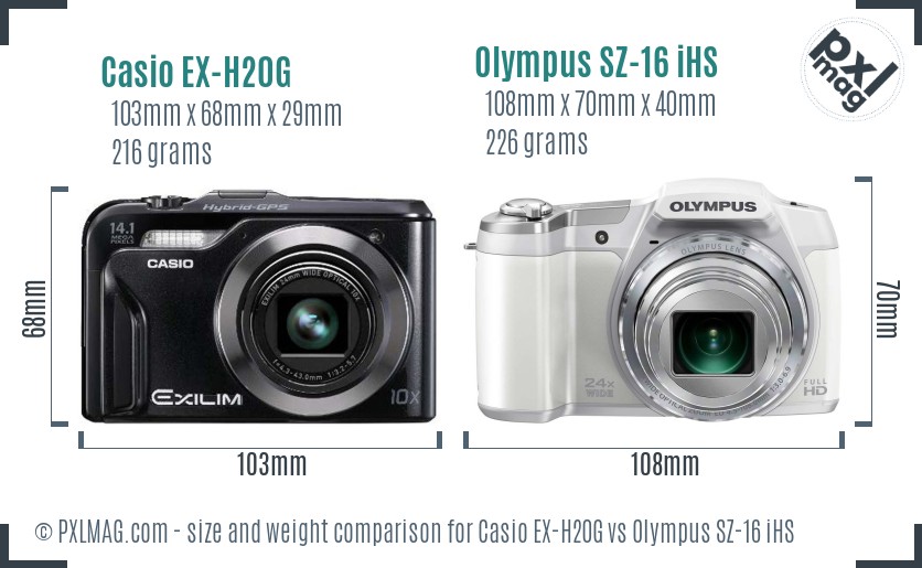 Casio EX-H20G vs Olympus SZ-16 iHS size comparison
