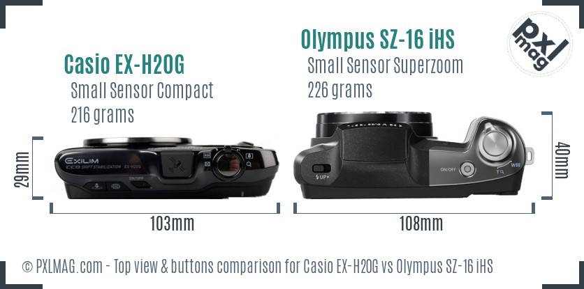 Casio EX-H20G vs Olympus SZ-16 iHS top view buttons comparison