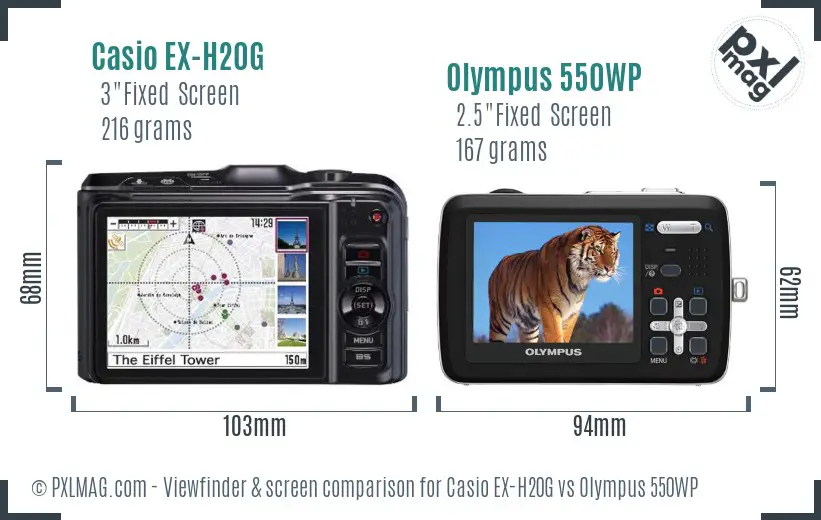 Casio EX-H20G vs Olympus 550WP Screen and Viewfinder comparison