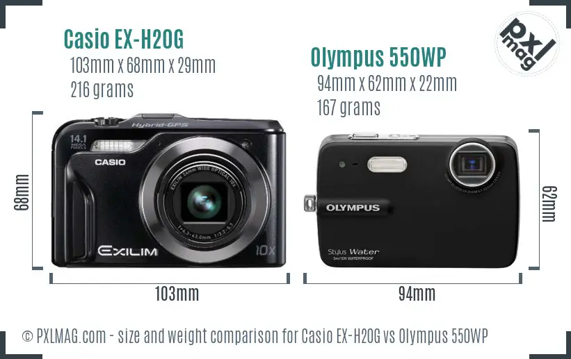 Casio EX-H20G vs Olympus 550WP size comparison