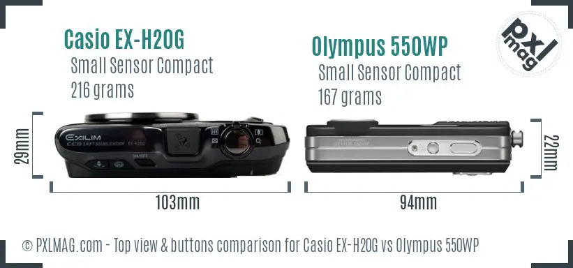 Casio EX-H20G vs Olympus 550WP top view buttons comparison