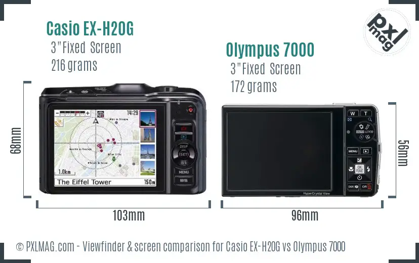 Casio EX-H20G vs Olympus 7000 Screen and Viewfinder comparison