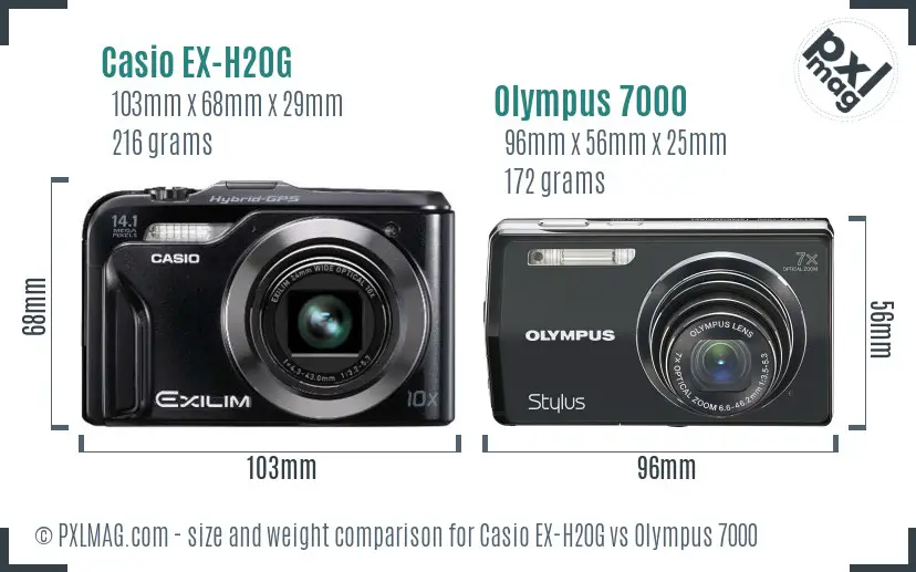 Casio EX-H20G vs Olympus 7000 size comparison