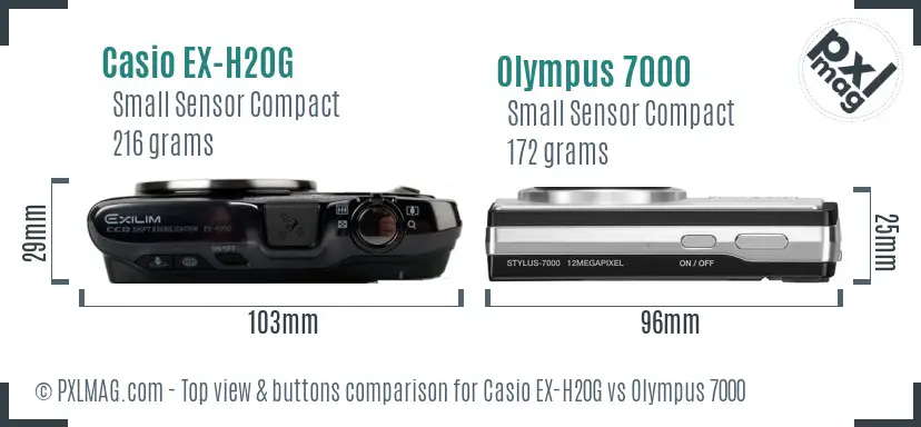 Casio EX-H20G vs Olympus 7000 top view buttons comparison