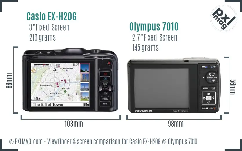 Casio EX-H20G vs Olympus 7010 Screen and Viewfinder comparison