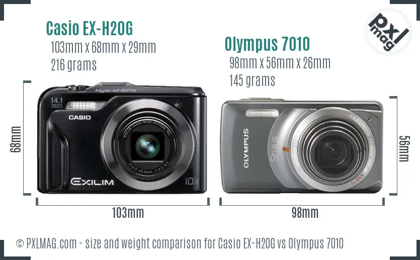 Casio EX-H20G vs Olympus 7010 size comparison