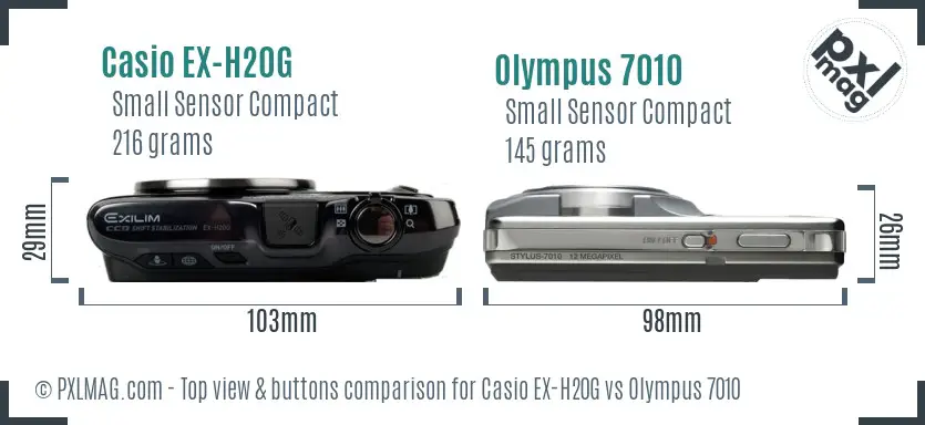 Casio EX-H20G vs Olympus 7010 top view buttons comparison