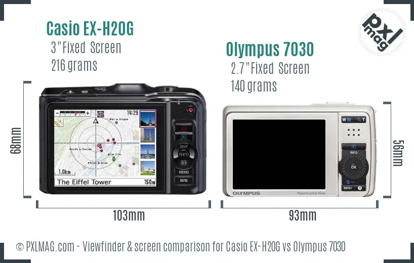 Casio EX-H20G vs Olympus 7030 Screen and Viewfinder comparison