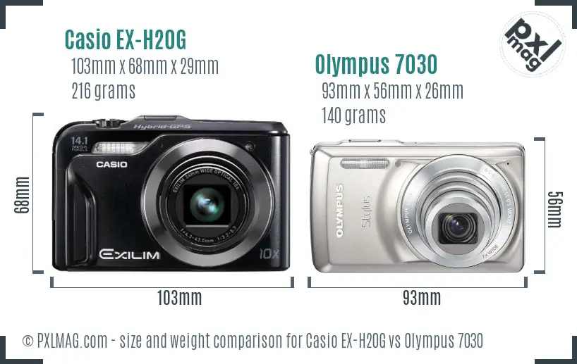 Casio EX-H20G vs Olympus 7030 size comparison