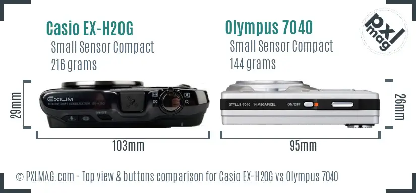 Casio EX-H20G vs Olympus 7040 top view buttons comparison