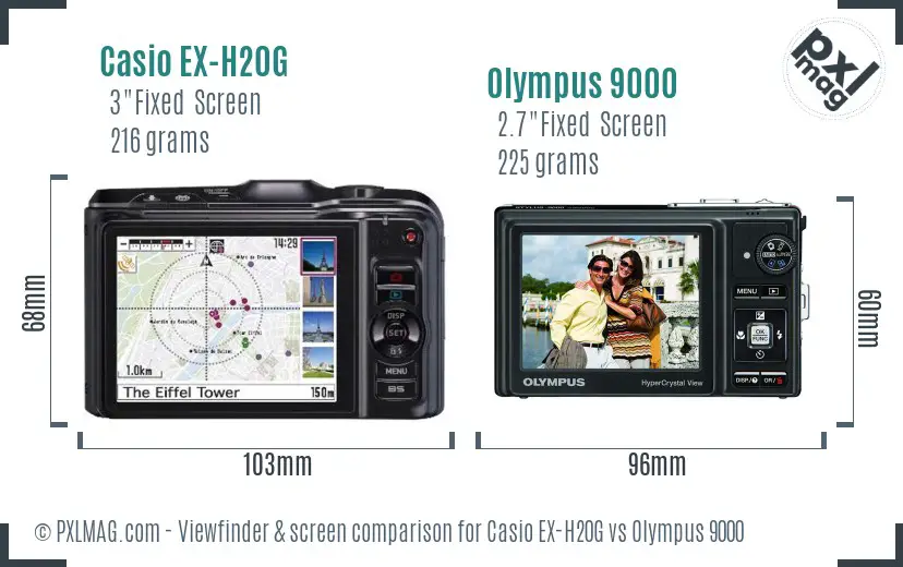 Casio EX-H20G vs Olympus 9000 Screen and Viewfinder comparison