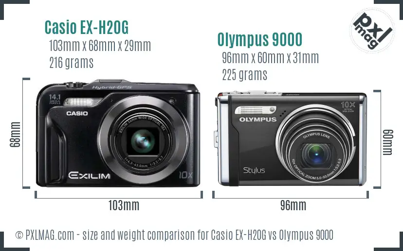 Casio EX-H20G vs Olympus 9000 size comparison