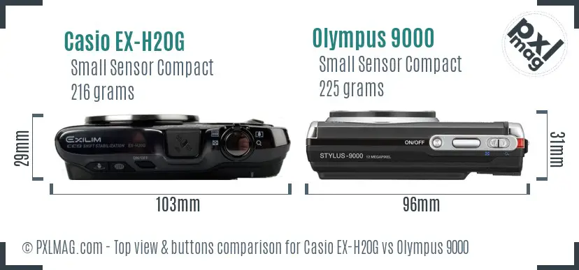 Casio EX-H20G vs Olympus 9000 top view buttons comparison