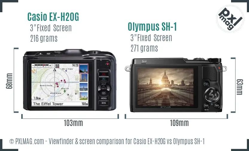 Casio EX-H20G vs Olympus SH-1 Screen and Viewfinder comparison