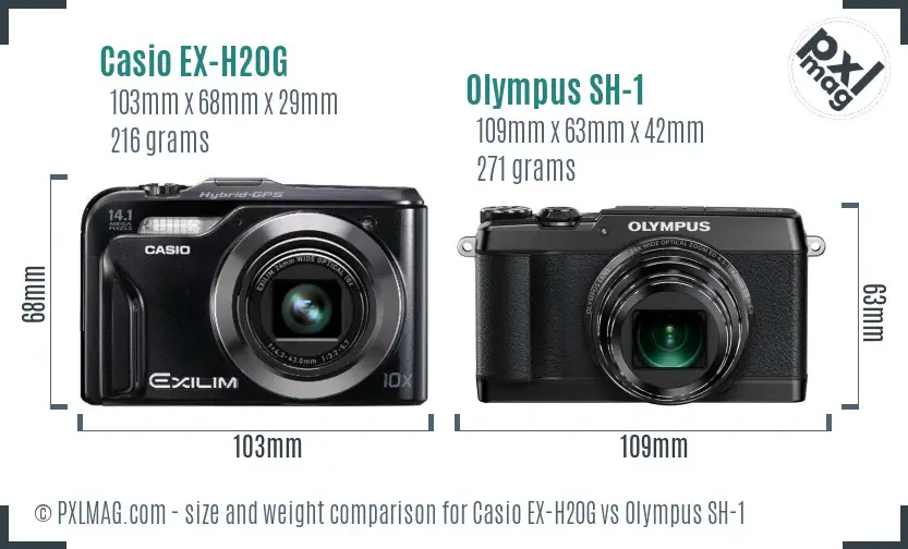 Casio EX-H20G vs Olympus SH-1 size comparison