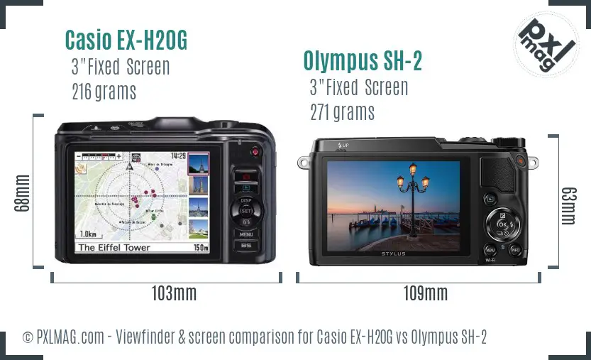Casio EX-H20G vs Olympus SH-2 Screen and Viewfinder comparison