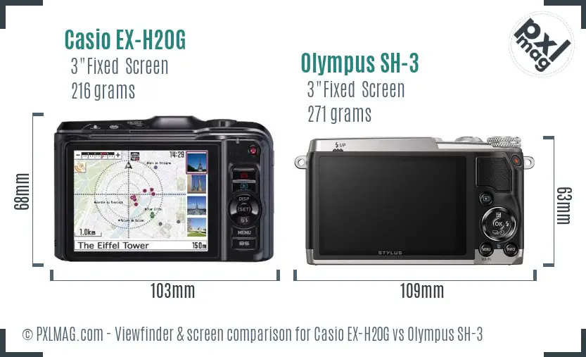 Casio EX-H20G vs Olympus SH-3 Screen and Viewfinder comparison