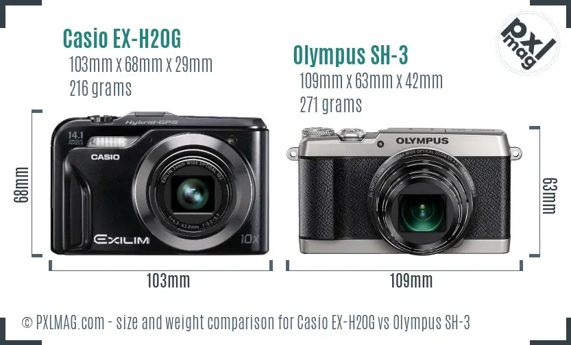 Casio EX-H20G vs Olympus SH-3 size comparison