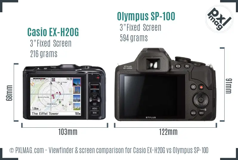 Casio EX-H20G vs Olympus SP-100 Screen and Viewfinder comparison