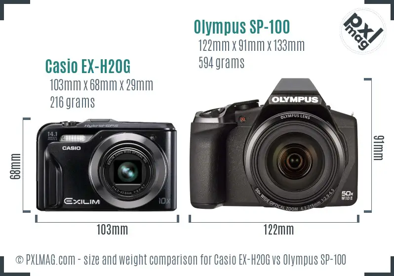 Casio EX-H20G vs Olympus SP-100 size comparison
