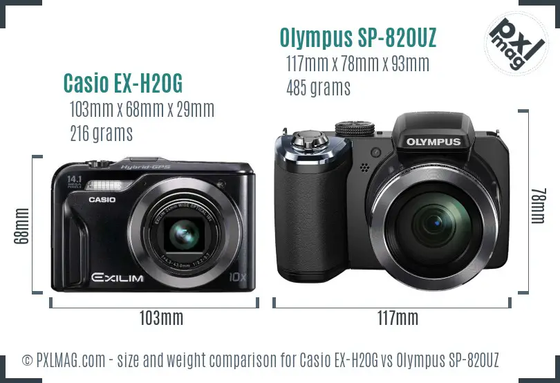 Casio EX-H20G vs Olympus SP-820UZ size comparison