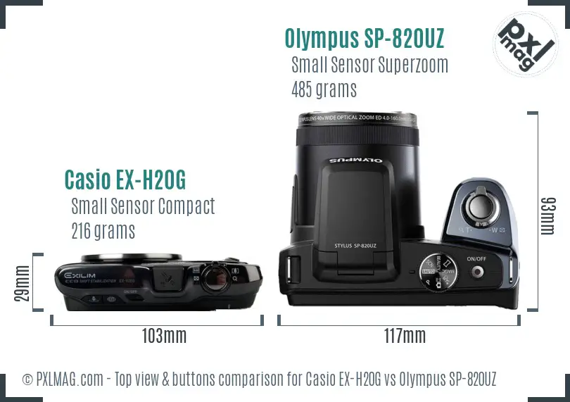 Casio EX-H20G vs Olympus SP-820UZ top view buttons comparison