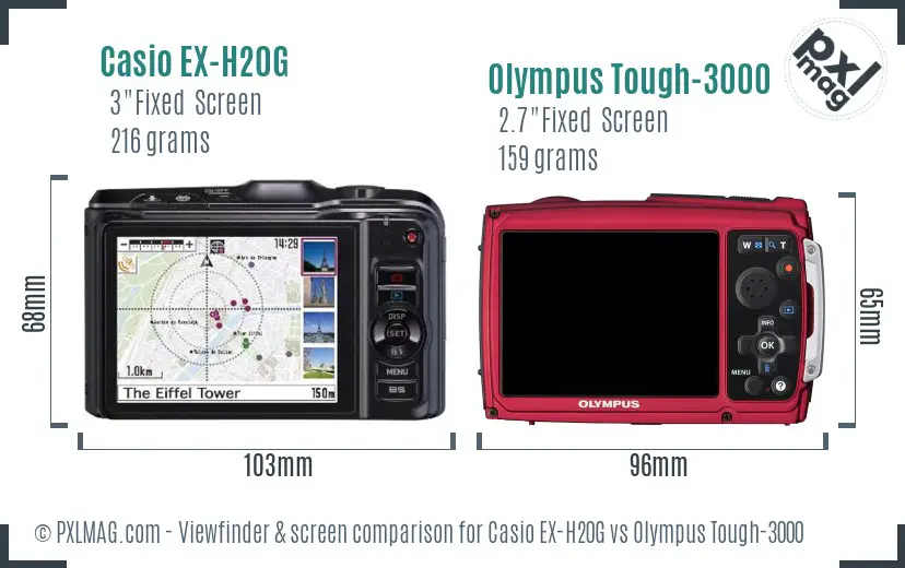 Casio EX-H20G vs Olympus Tough-3000 Screen and Viewfinder comparison