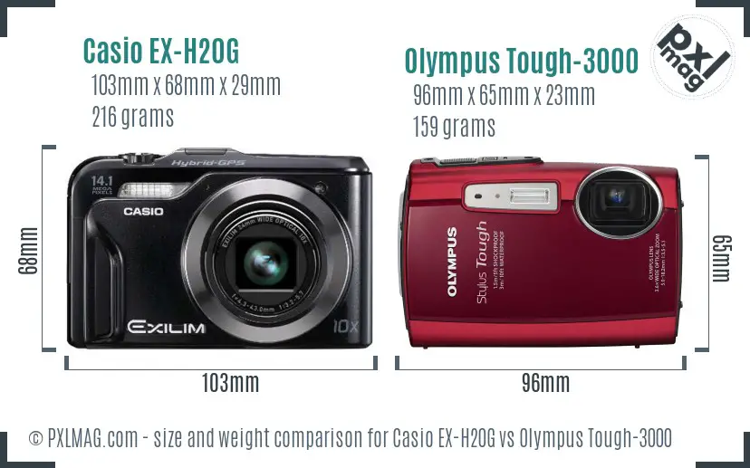 Casio EX-H20G vs Olympus Tough-3000 size comparison