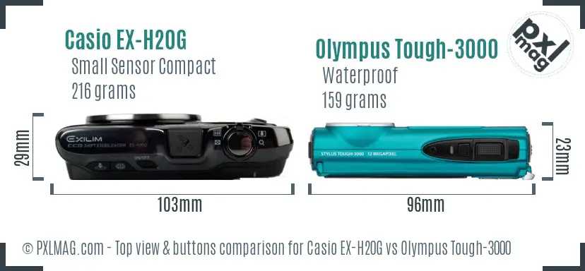 Casio EX-H20G vs Olympus Tough-3000 top view buttons comparison