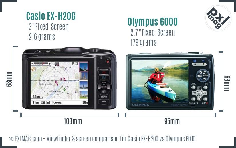 Casio EX-H20G vs Olympus 6000 Screen and Viewfinder comparison