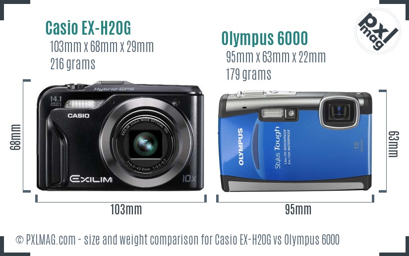 Casio EX-H20G vs Olympus 6000 size comparison