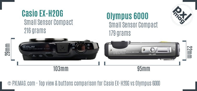 Casio EX-H20G vs Olympus 6000 top view buttons comparison
