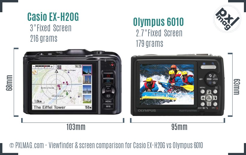 Casio EX-H20G vs Olympus 6010 Screen and Viewfinder comparison