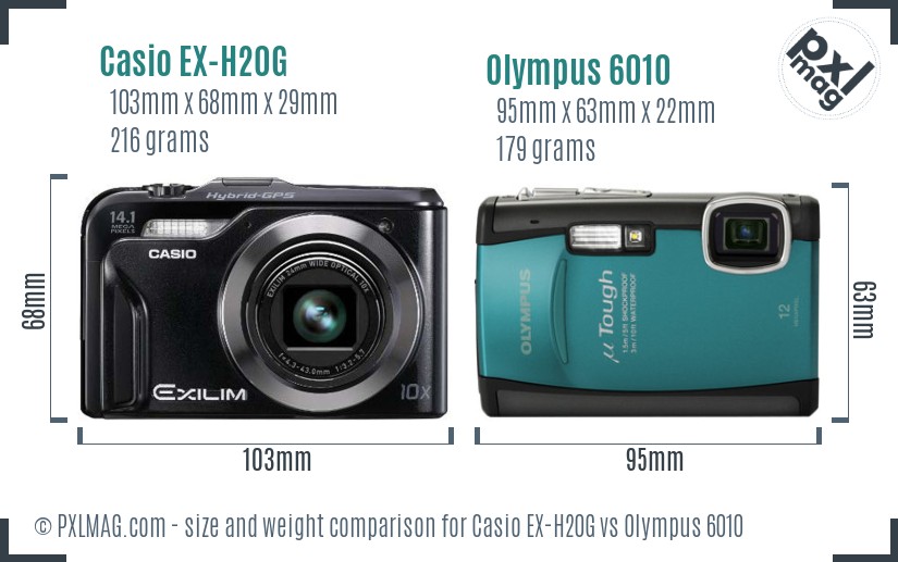 Casio EX-H20G vs Olympus 6010 size comparison Casio EX-H20G vs Olympus 6010 size comparison