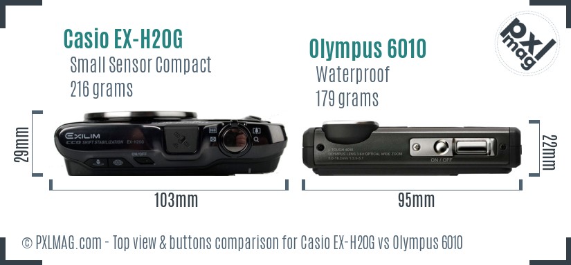 Casio EX-H20G vs Olympus 6010 top view buttons comparison