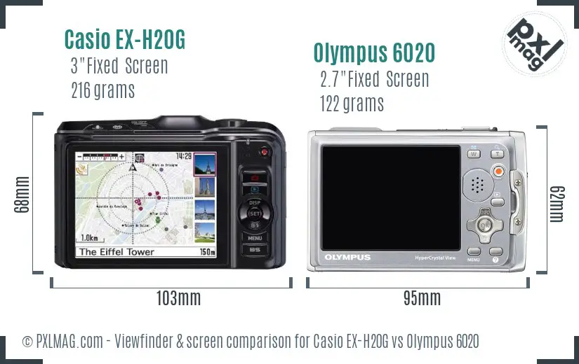 Casio EX-H20G vs Olympus 6020 Screen and Viewfinder comparison