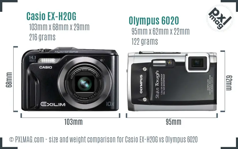 Casio EX-H20G vs Olympus 6020 size comparison