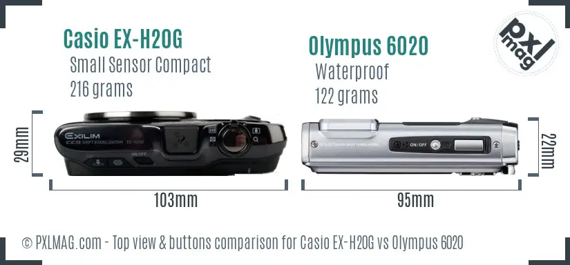 Casio EX-H20G vs Olympus 6020 top view buttons comparison