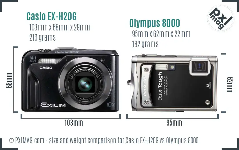 Casio EX-H20G vs Olympus 8000 size comparison