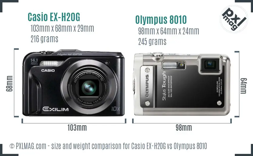 Casio EX-H20G vs Olympus 8010 size comparison