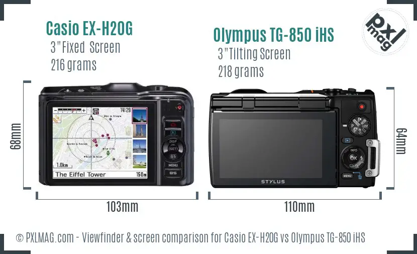 Casio EX-H20G vs Olympus TG-850 iHS Screen and Viewfinder comparison Casio EX-H20G vs Olympus TG-850 iHS Screen and Viewfinder comparison