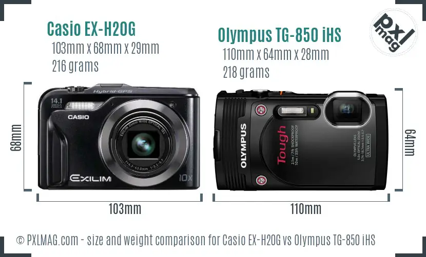 Casio EX-H20G vs Olympus TG-850 iHS size comparison Casio EX-H20G vs Olympus TG-850 iHS size comparison