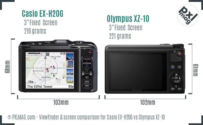 Casio EX-H20G vs Olympus XZ-10 Screen and Viewfinder comparison