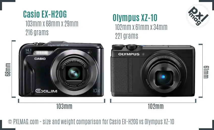 Casio EX-H20G vs Olympus XZ-10 size comparison