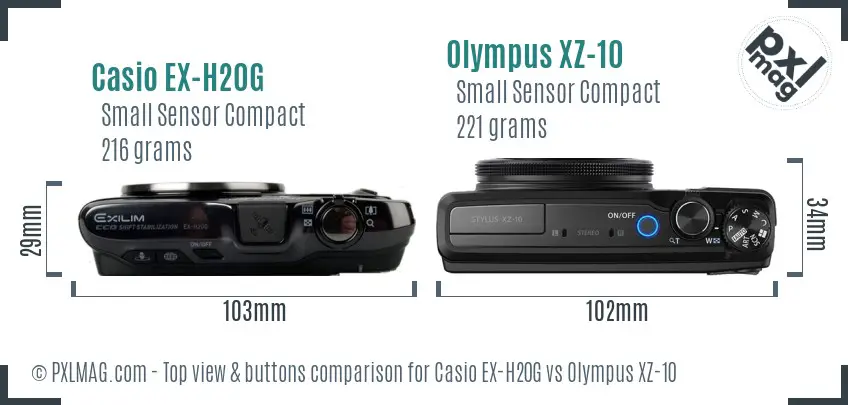 Casio EX-H20G vs Olympus XZ-10 top view buttons comparison