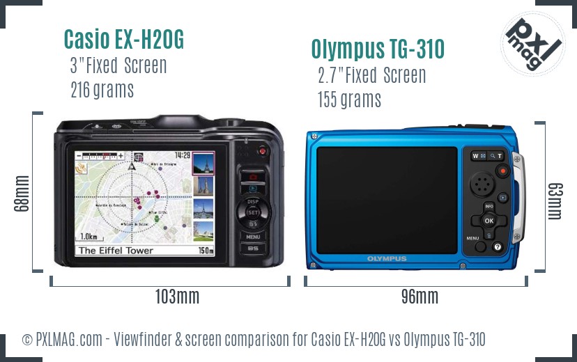 Casio EX-H20G vs Olympus TG-310 Screen and Viewfinder comparison