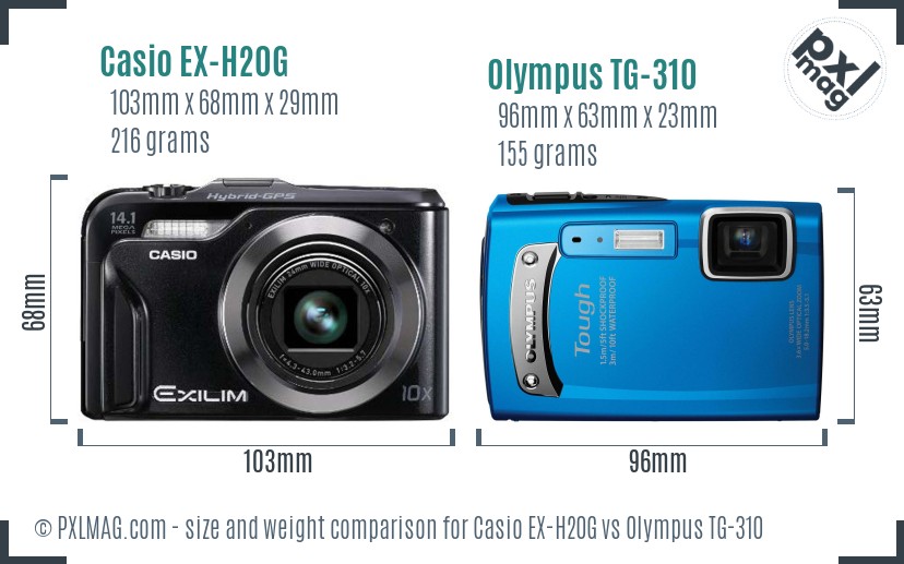 Casio EX-H20G vs Olympus TG-310 size comparison