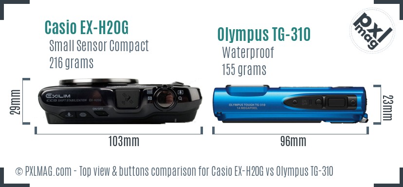 Casio EX-H20G vs Olympus TG-310 top view buttons comparison