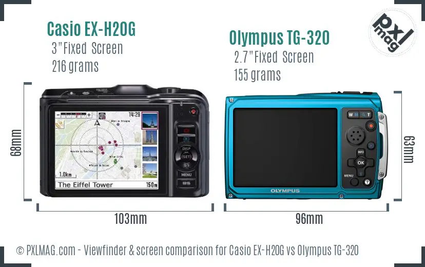Casio EX-H20G vs Olympus TG-320 Screen and Viewfinder comparison
